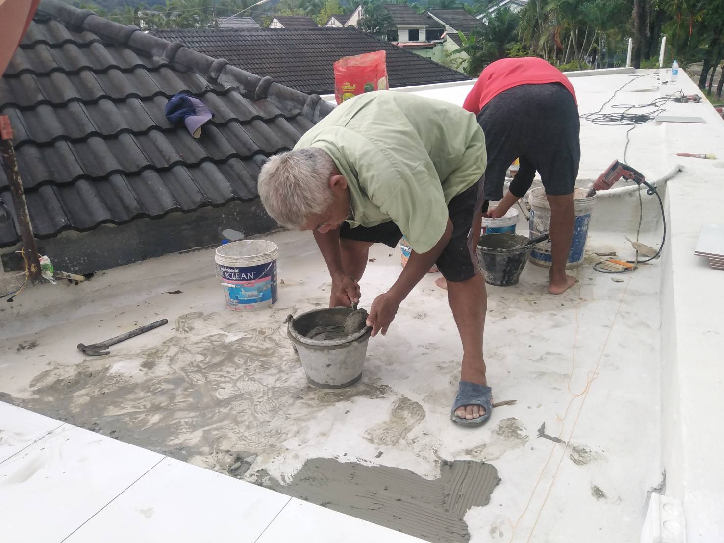 Rooftop tile installation work