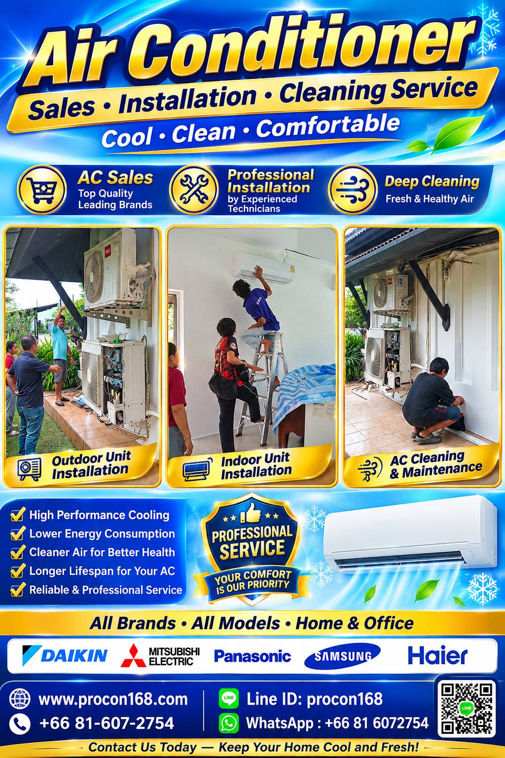 Services : Air Conditioner Sales, Installation, and Cleaning
